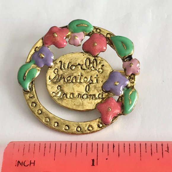Vintage Grandmother Flower Circle Brooch Pin Gold Tone Grandma Mothers Day Gift - Picture 9 of 9